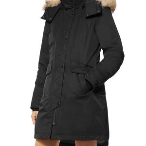Andrew Marc Dark Puffer Jacket with Fur Hood